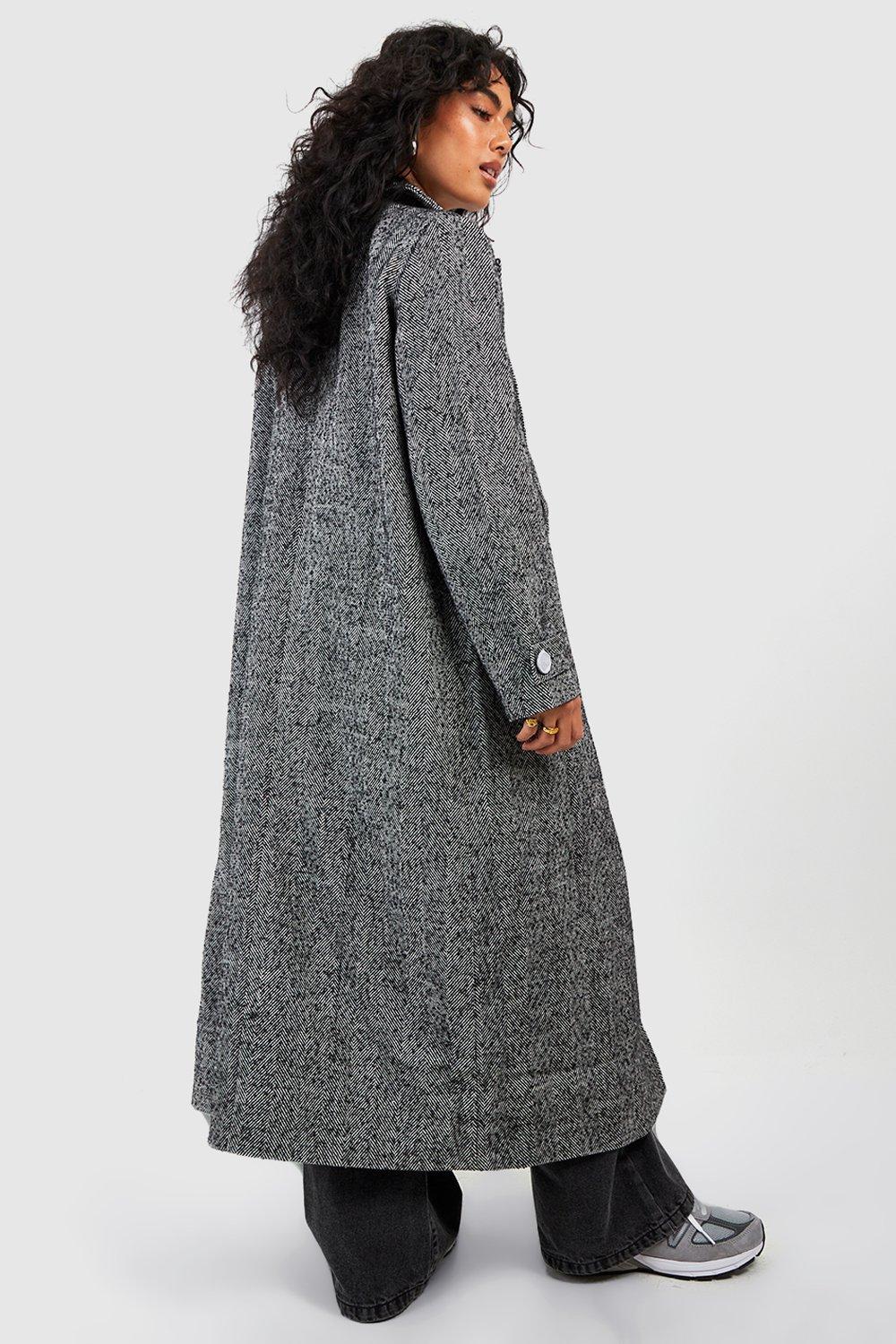 Women's Herringbone Double Breasted Wool Coat | Boohoo UK